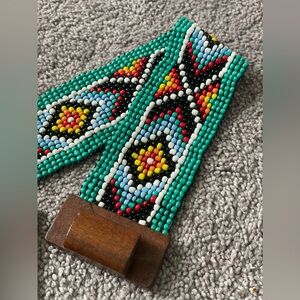 NWT Handcrafted Beaded Belt with Wooden Buckle